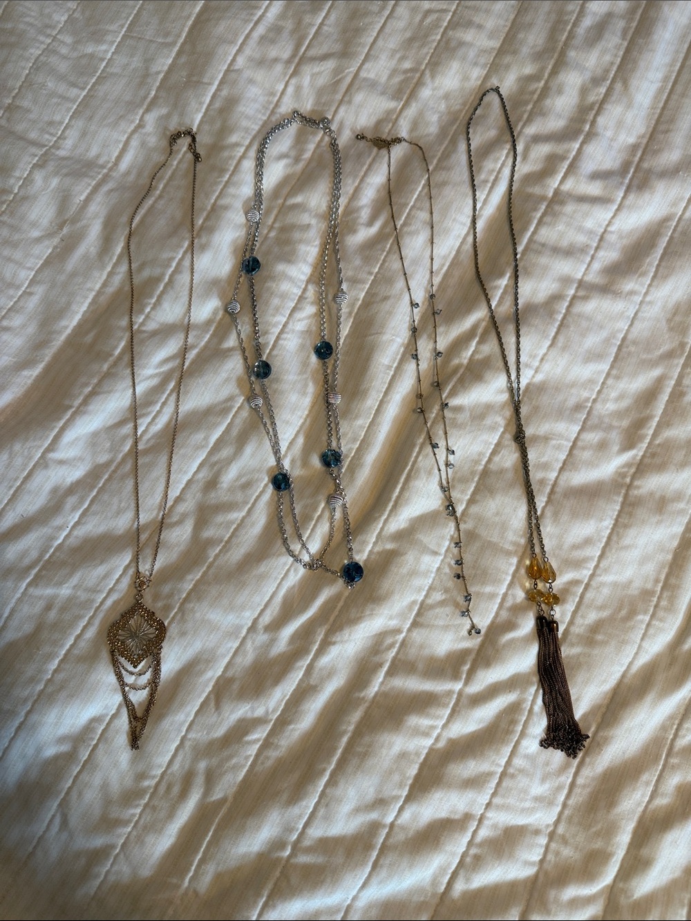 Delicate Multistrand Blue and Silver Pendant Necklace - Women Jewelry bundle set